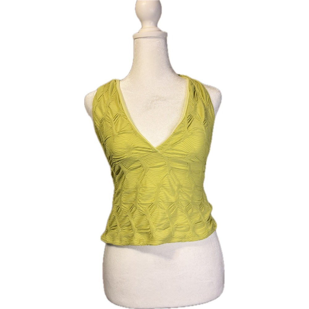 Y2K Boho Lime Green Ruched Halter Crop Festival Small